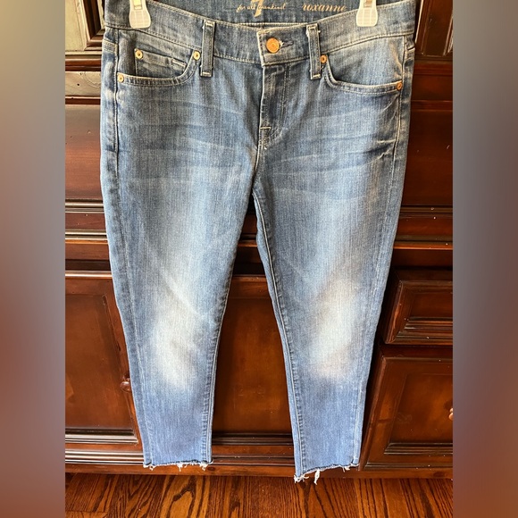 7 For All Mankind Roxanne Blue Skinny Fit Denim Ankle Jeans w/Frayed Hem Sz 26 - Picture 3 of 9
